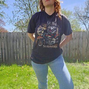 VNT '91 Blokecore Bikercore Western 3D Emblem Harley Davidson Survivors Tshirt